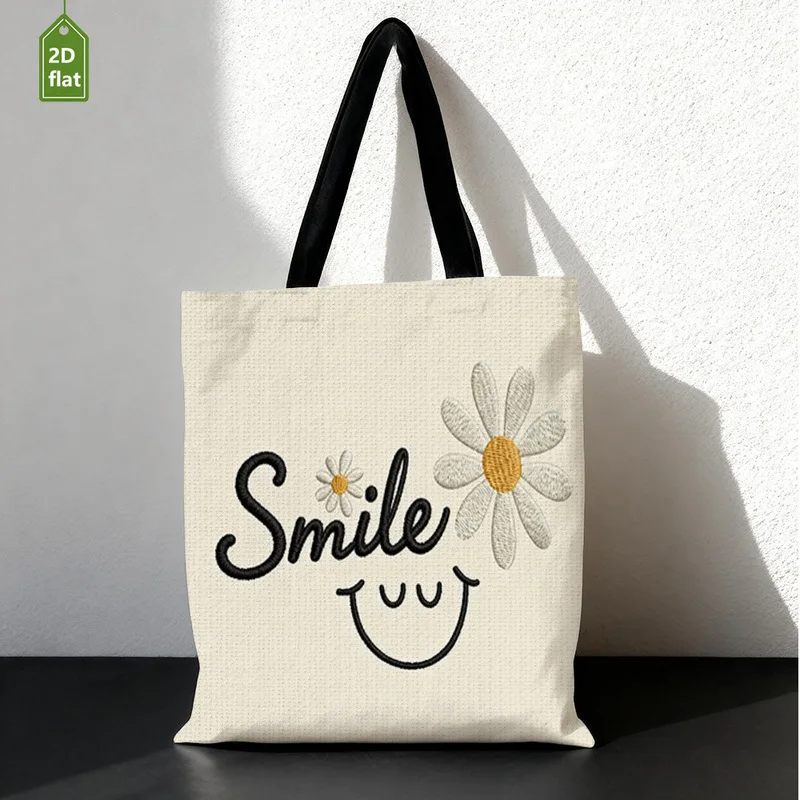 Smiling Daisy Pattern Printed Tote Bag，Durable tote bag，Foldable and reusable，Suitable for daily commuting，The perfect gift choi