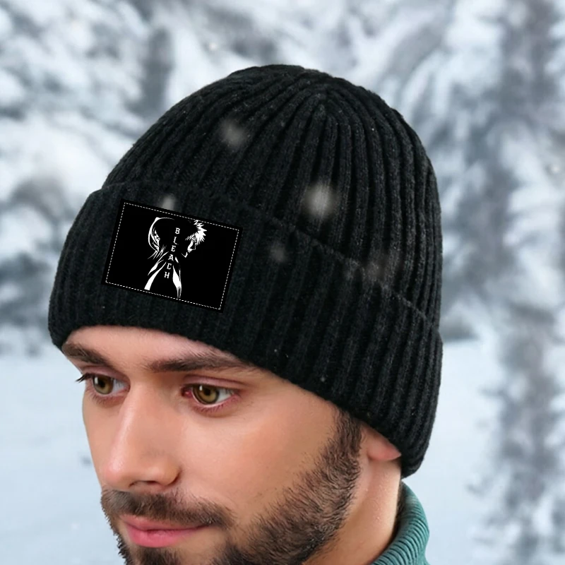 New Cartoon B-Bleach Cute Design Winter Knit Hat for Adult Men's Women's Student Fashion Outdoor Warm Acrylic Hat Birthday Gift