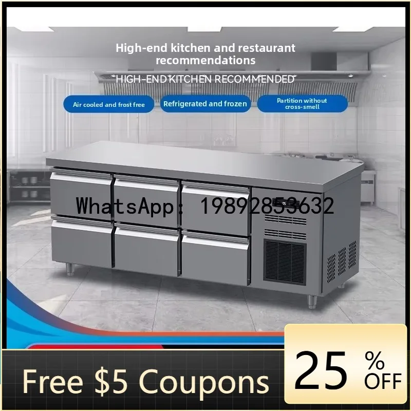 LYY   Drawer-Type Fresh-Keeping Cabinet Kitchen Stainless Steel Operation Table Refrigerator European Style Refrigerated