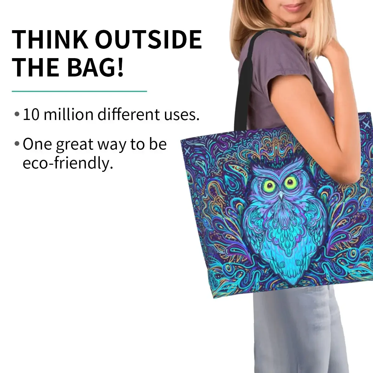 Recycling Owl Mandala Shopping Bag Women Canvas Shoulder Tote Bag Durable Animal Groceries Shopper Bags