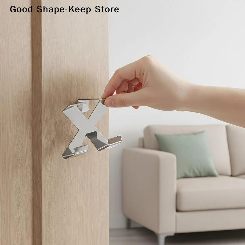dailyX-Shaped Stainless Steel Coat Hanger Hook Rustproof Over Cabinet for Bathroom Kitchen Home Towel Utensil Organizer