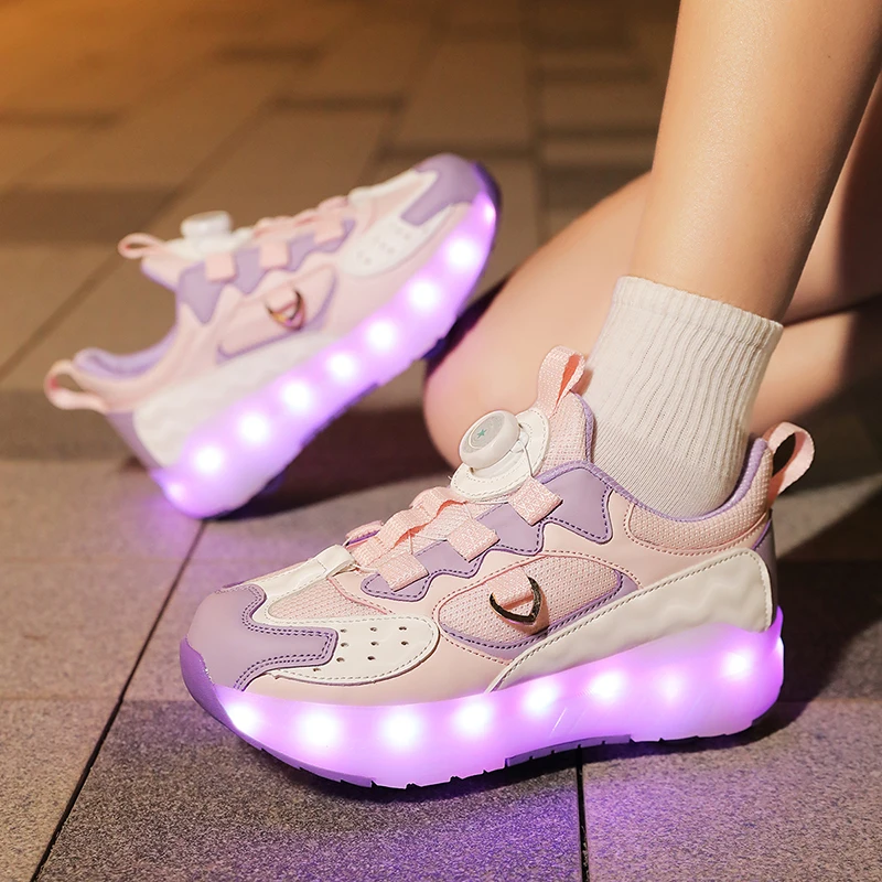Roller Skate Shoes 4 Wheels Glowing Sneakers Children Boys LED Flashing Light Gift Girls Boys Sports Casual Kids Boots Luminous
