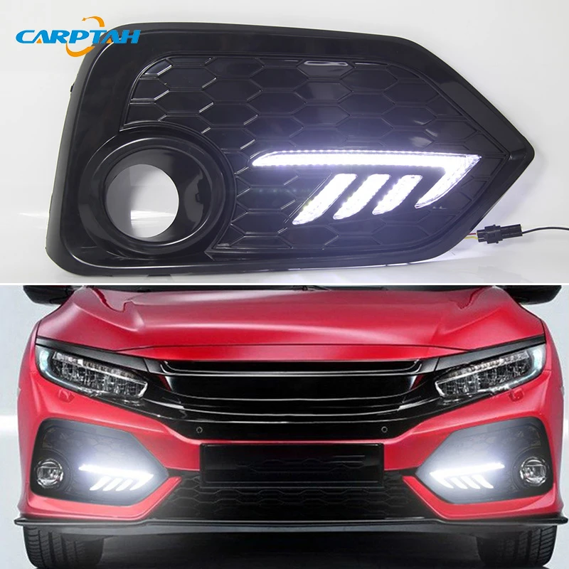 Car LED Daytime Running Lights For Honda Civic Hatchback 2016 2017 2018 2019 2020 Yellow Turn Signal Auto DRL Daylights Lamps