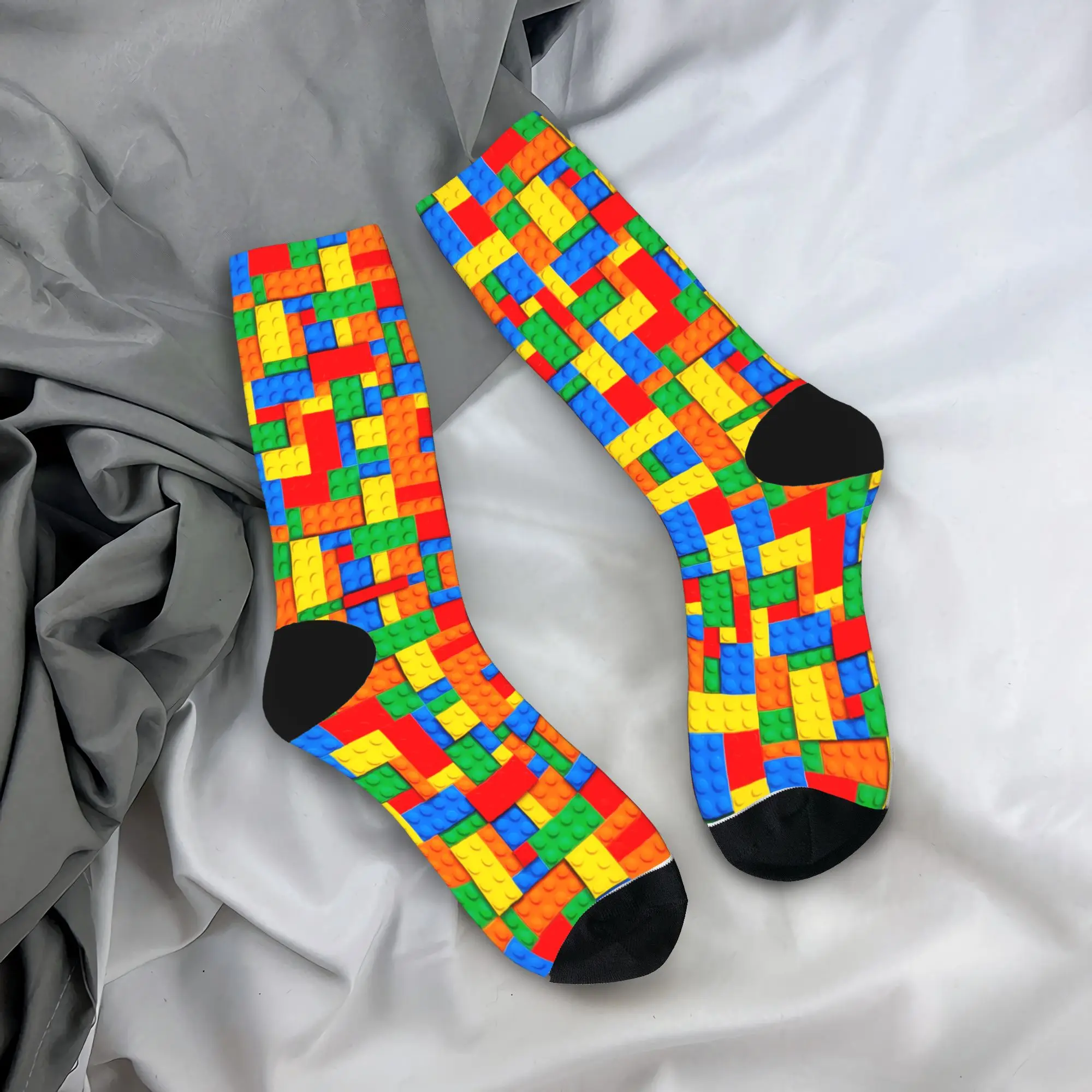 Vibrant Building Blocks Colorful Brick Print Socks  Casual Stockings Autumn Non Skid Men Socks Breathable Custom Climbing Socks