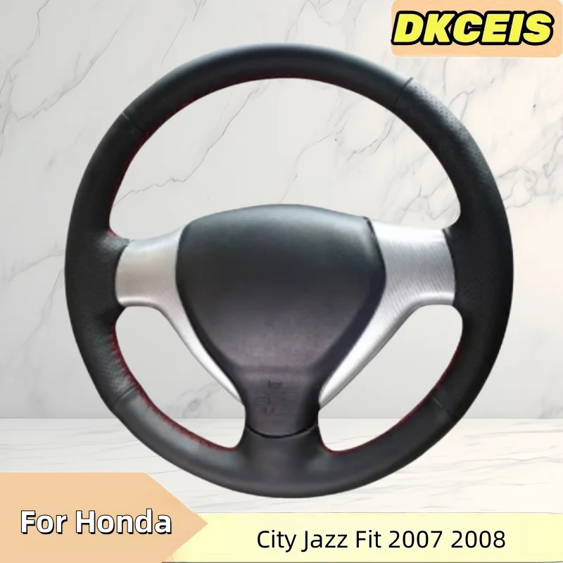 DIY Car Steering Wheel Cover Faux Leather Breathable For Honda Jazz Fit 2005 2006 2007 2008 Steering Cross Wheel Braiding Cover