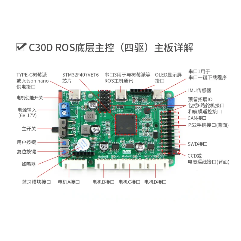 Original STM32F407 robot control board ROS intelligent car C30D main control radar obstacle avoidance drive control integrat