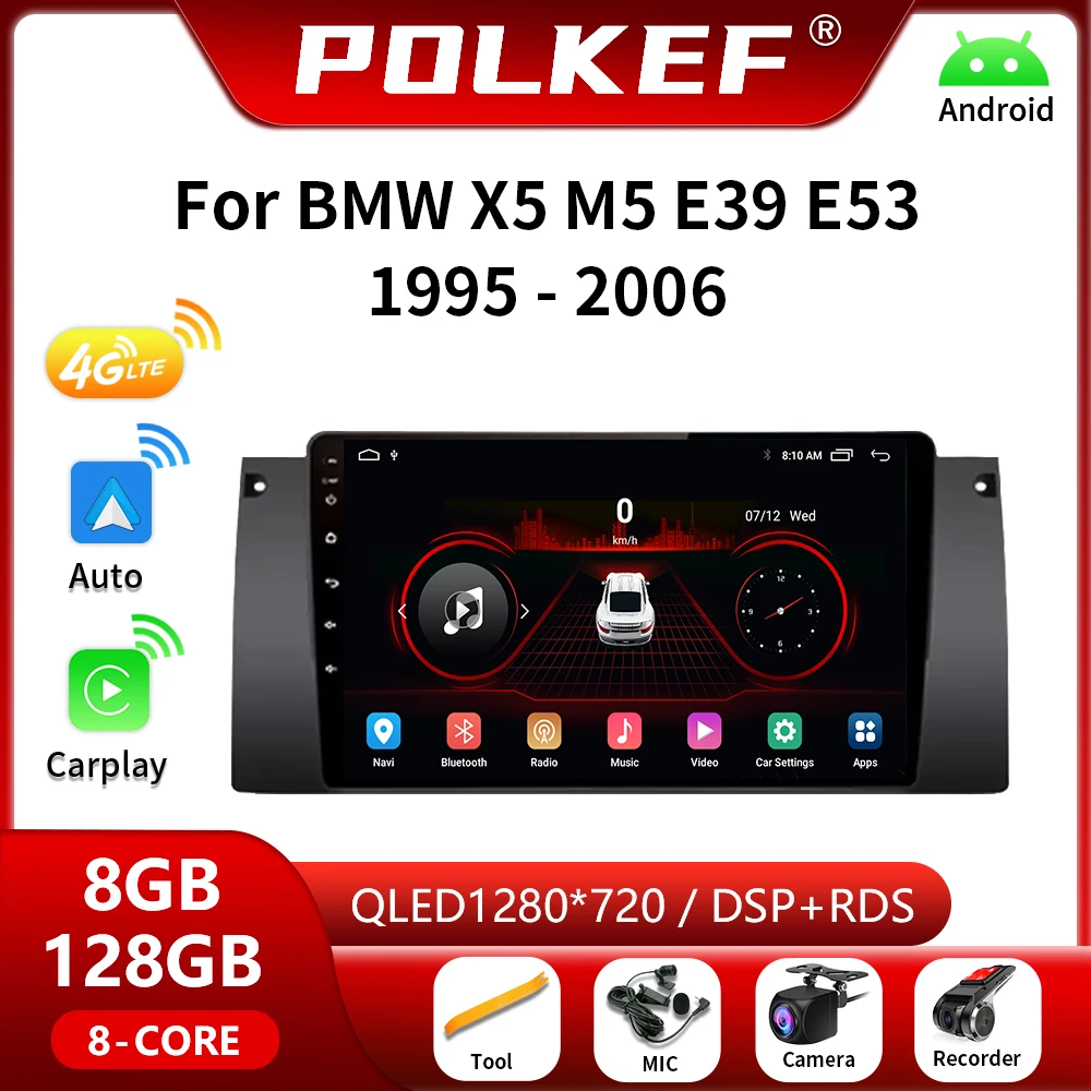 Autoradio pour BMW X5 M5 E39 E53 1995-2006, Android 12, Limitation Autoradio, Lecteur Vidéo, Navigation GPS, 4G, Carplay, 2 Din, 2 Din, Unité