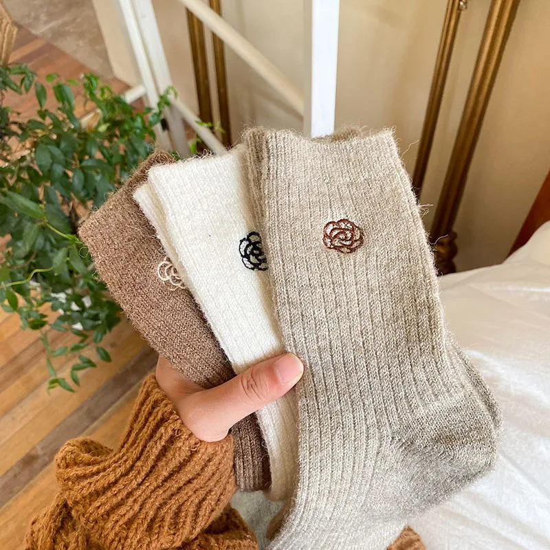 Socks for Autumn and Winter Women, Thick and Warm Midsole, Wool Thick Thread, Versatile Embroidery, Pile Up Floor Socks