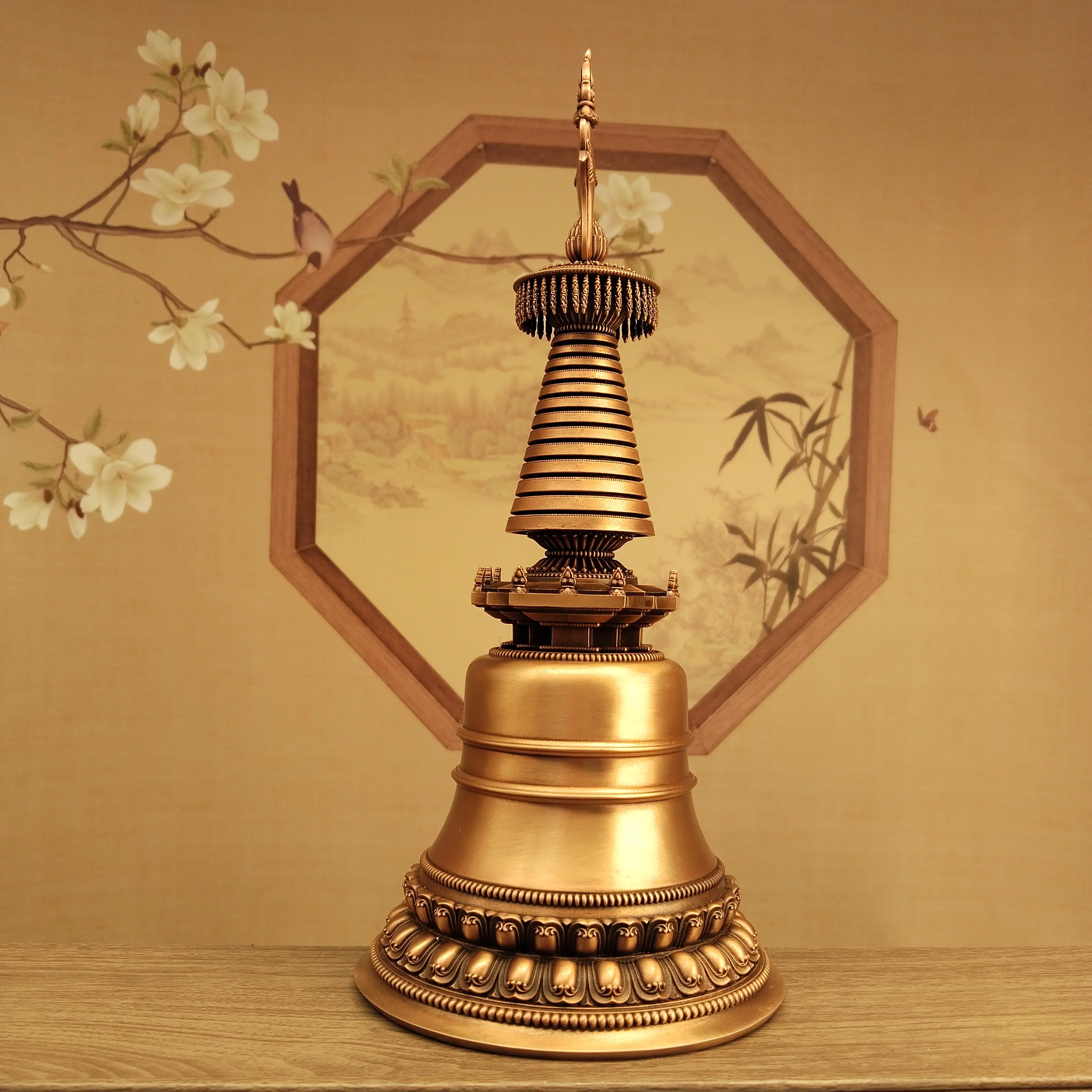 Nepal Antique Copper Kadam Stupa Relic Tower 23cm Home Office Living Room Feng Shui Decor