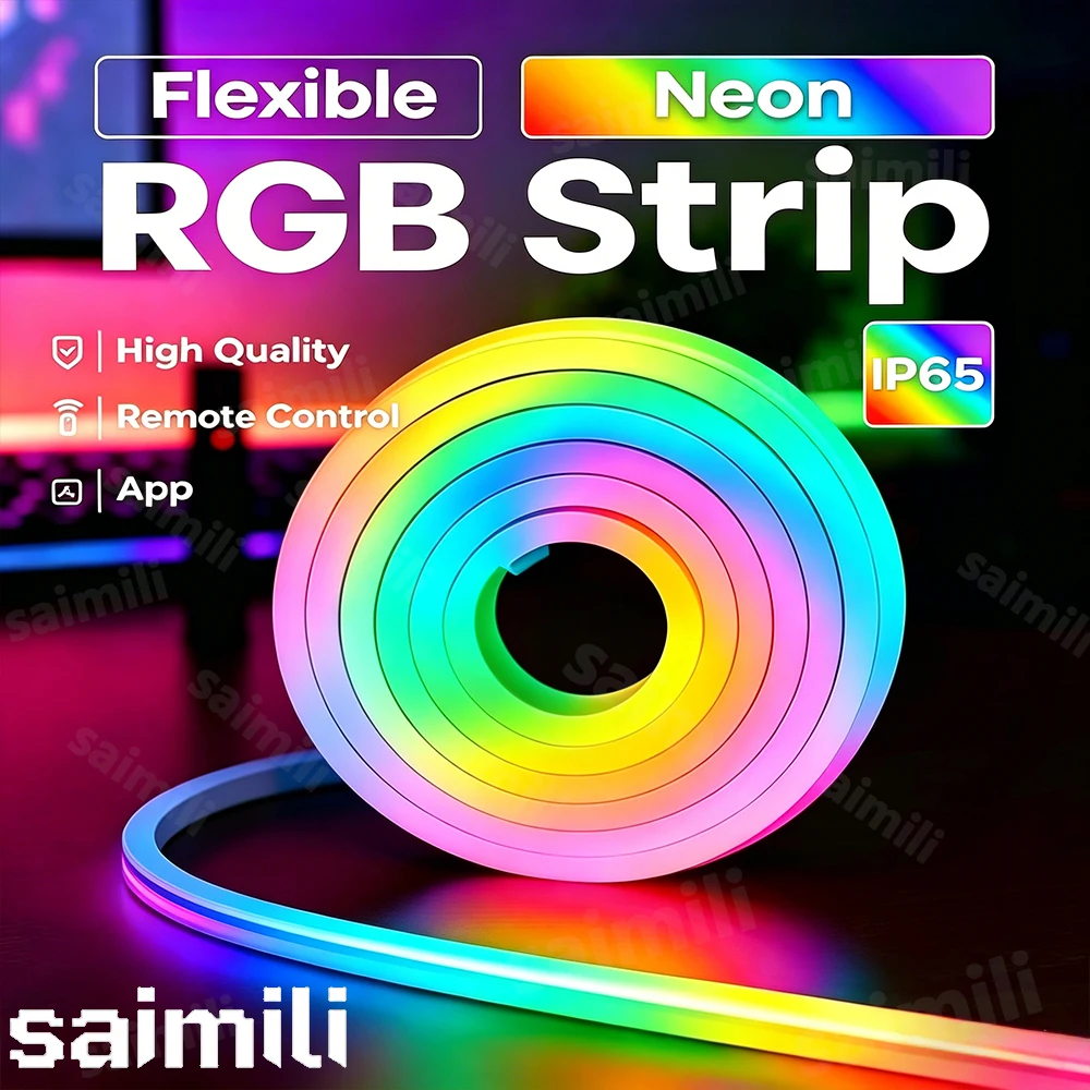 5V RGBIC Neon LED Strip Lights Neon Rope Light with Music Sync DIY RGBIC Dreamcolor Chasing Strip Tape for Home Decor Lighting