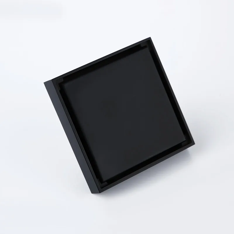 High Quality Bathroom Accessories Brass Matte Black Finish Bath Shower Floor Drain 100x100mm Square Waste Drain