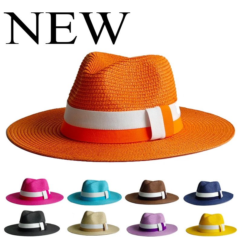Spring and Summer Hot Selling Panama Straw Hat Elastic Webbing Ribbon Korean Style Hat for Men and Women Jazz Hat Panamahat