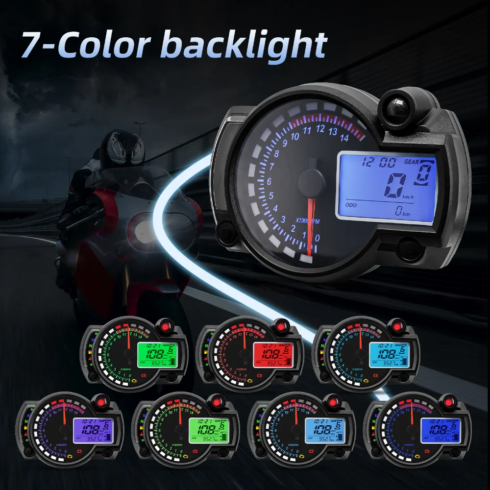 Universal Motorcycle Speedometer LED Digital Moto Dashboard for Honda Suzuki Yamaha Kawasaki 7color Motocross Hour Counter Panel