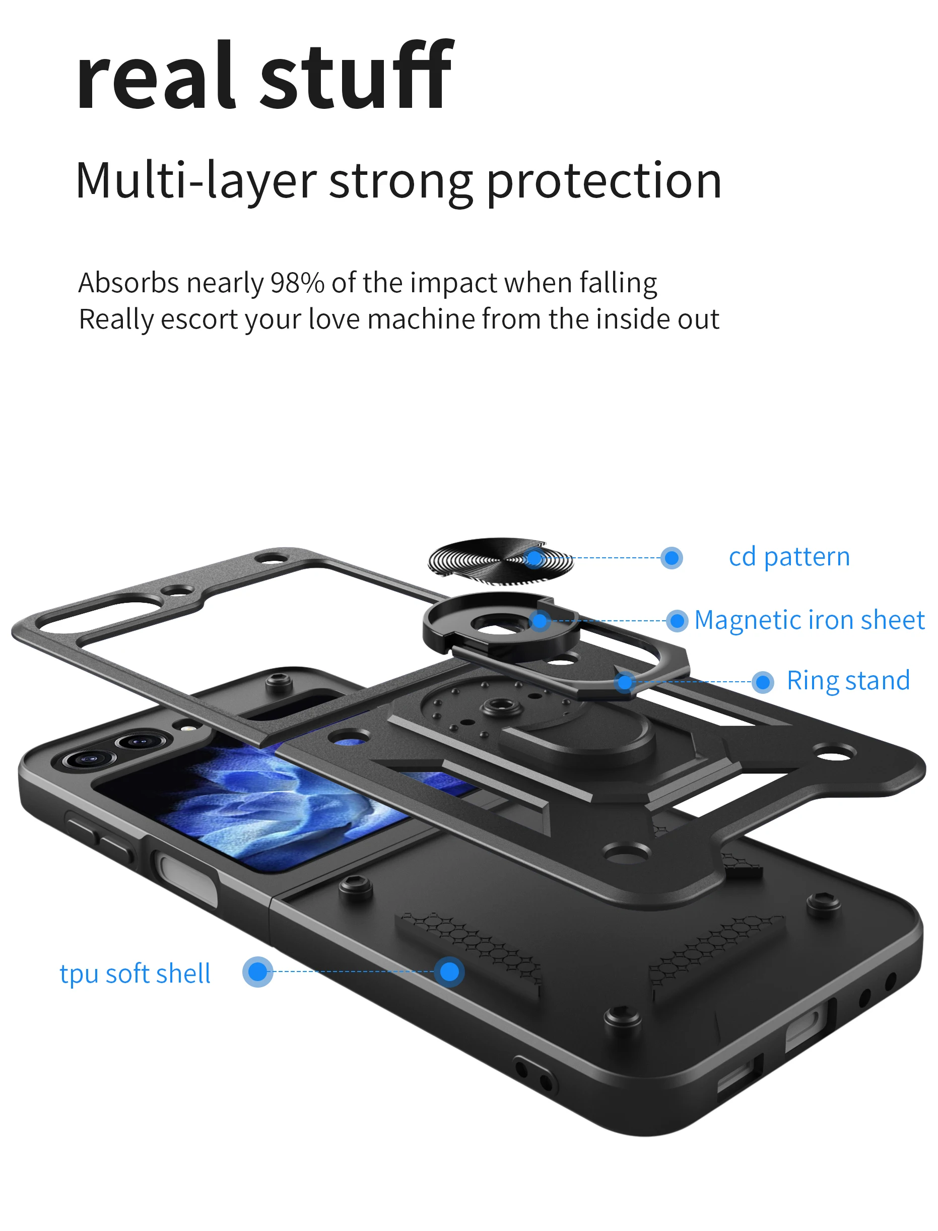 For Samsung Galaxy Z Flip6 Flip 5 4 3 Case Cover Slide Camera Lens Protective Armor Shockproof Magnetic Ring Holder Cases Bumper