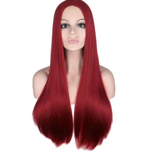 Womens Cosplay Wig Sally Cosplay Dark Red Long Straight Hair Wigs Girls Halloween Party Costume Props