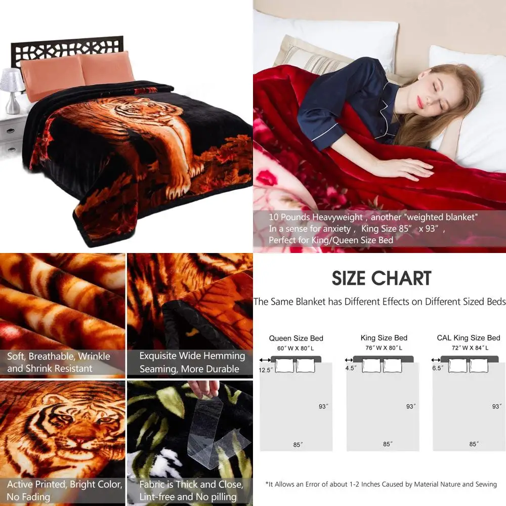 

Одеяло King Size из микрофибры, 10,5 фунтов, двустороннее, 87 x 94 дюйма, 2-слойное, теплое, дышащее, с принтом тигров