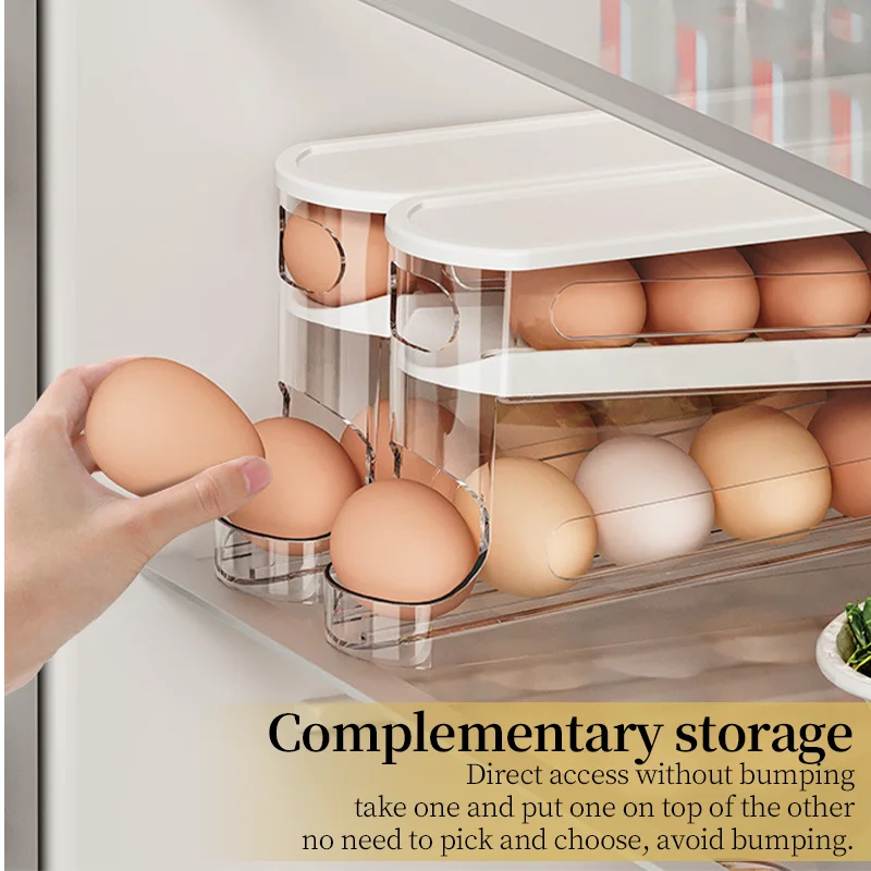 Automatic Rolling Egg Holder Rack Kitchen Refrigerator Egg Dispenser Fridge Organizer Eggs Storage Box Container 2 Layers