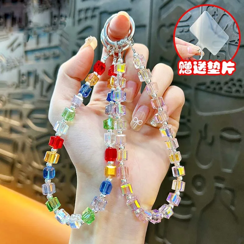 Fashion Sugar Cube Acrylic Phone Chain Charm Transparent Color Beaded Phone Case Pendant Keychain for Women Cellphone Lanyard