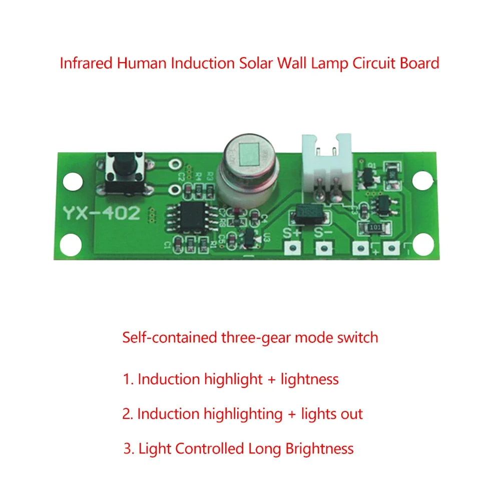 3.7V Human Infrared Induction Solar Light Circuit Board Solar Wall Lamp Control Board 3 Gear Modes PIR Sensor Module Controller