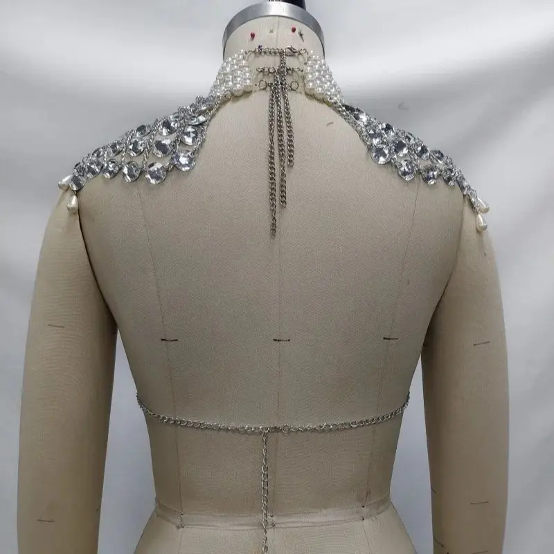 بلوزة مثيرة برباط علوي على شكل دمعة من اللؤلؤ بأكمام على شكل سلسلة للنساء بتصميم أوروبي وأمريكي سلسلة ضيقة للجسم #6