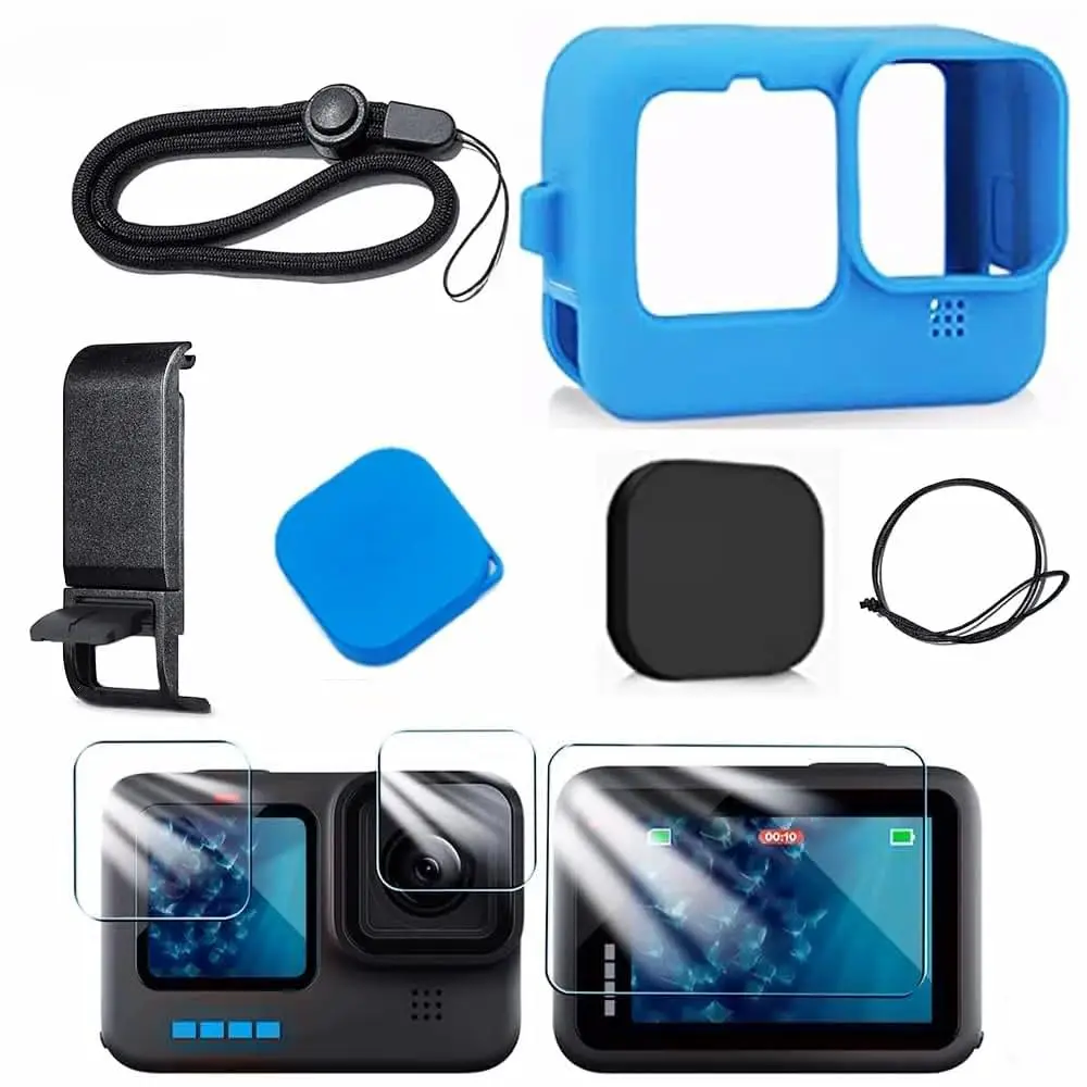 Silicone Case Set for GoPro Hero 12 11 10 9 Black Tempered Glass Screen Protector Protective Film Lens Cap Cover for Go Pro case