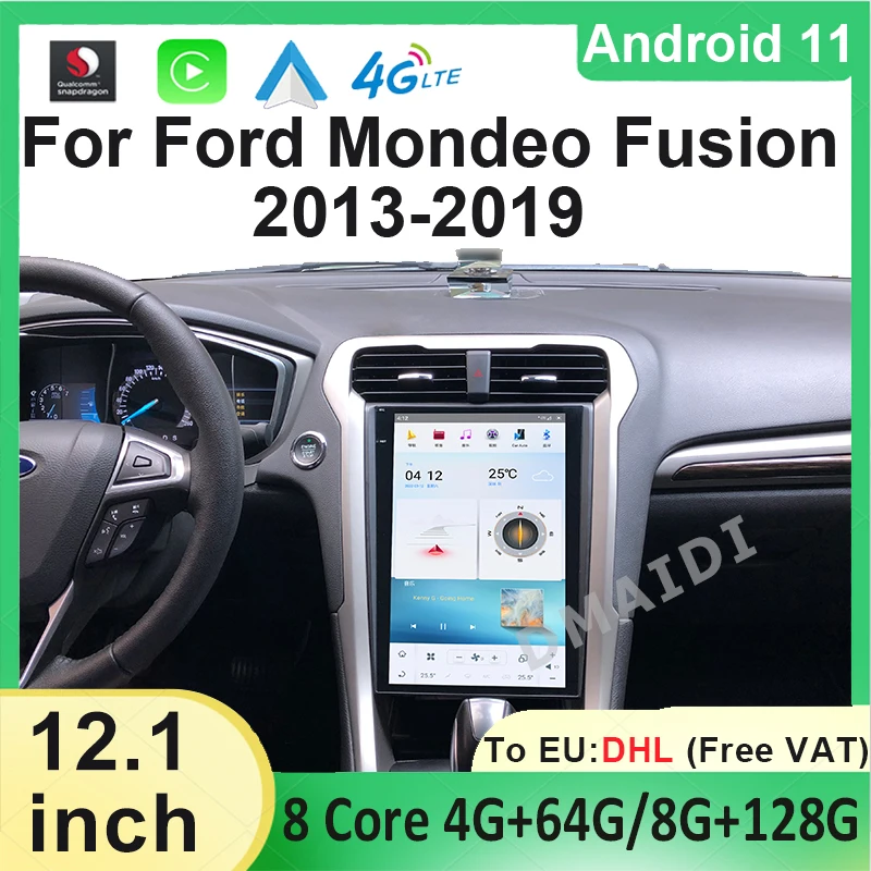 

12,1 дюймовый экран Qualcomm Android11 Tesla для Ford Mondeo Fusion MK5 2013-2019, автомобильный мультимедийный плеер