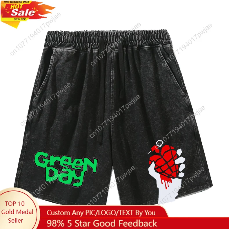 

Green Day Pop Rock Band Shorts Mans Womans Teenager Retro Short Pants Vintage Cotton Elastic Soft Beach Shorts Customized Pants