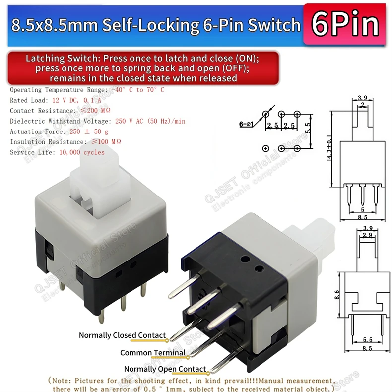 10 Stück 5,8x5,8 7x7 8x8 8,5x8,5mm Selbstverriegelnde/Nicht-verriegelnde Reset-/Multimeter-Taster, Taktiler Mikroschalter, 3/6-Pin Drucktastenschalter – Detail 22