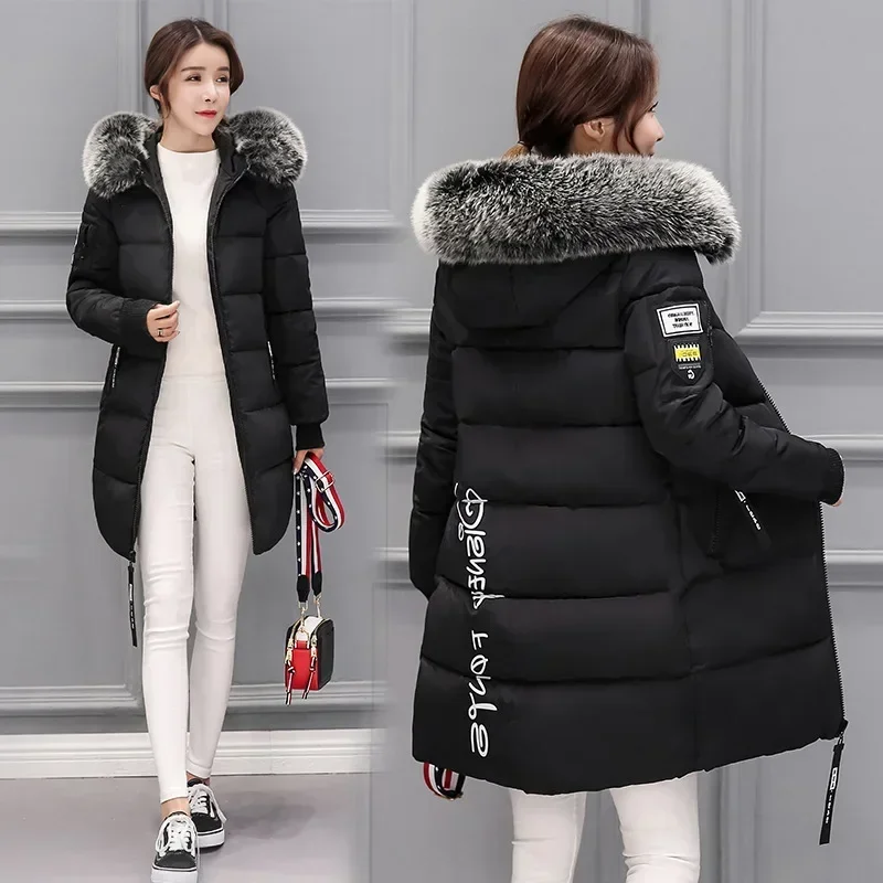 Parkas 2024 Winter Fashion Long Cotton Parkas Woman Winter Jacket Women Coats for Women Warm Slim-fit Hooded Jacket for Women