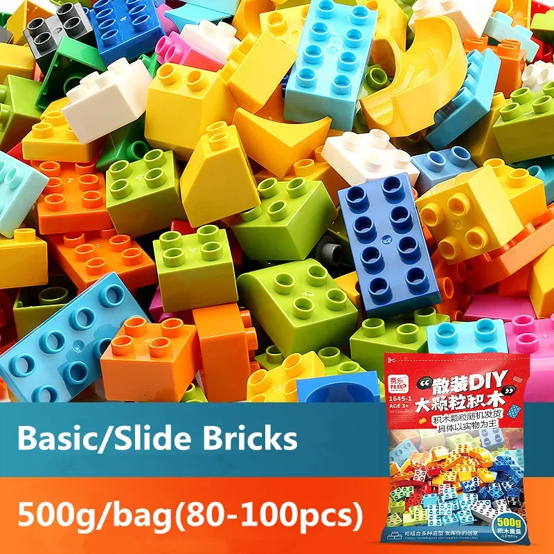 500g/bag DIY Big Size Creative Building Blocks Set Colorful Classic Basic Compatible With Duplo Kid Educational Toy For Children