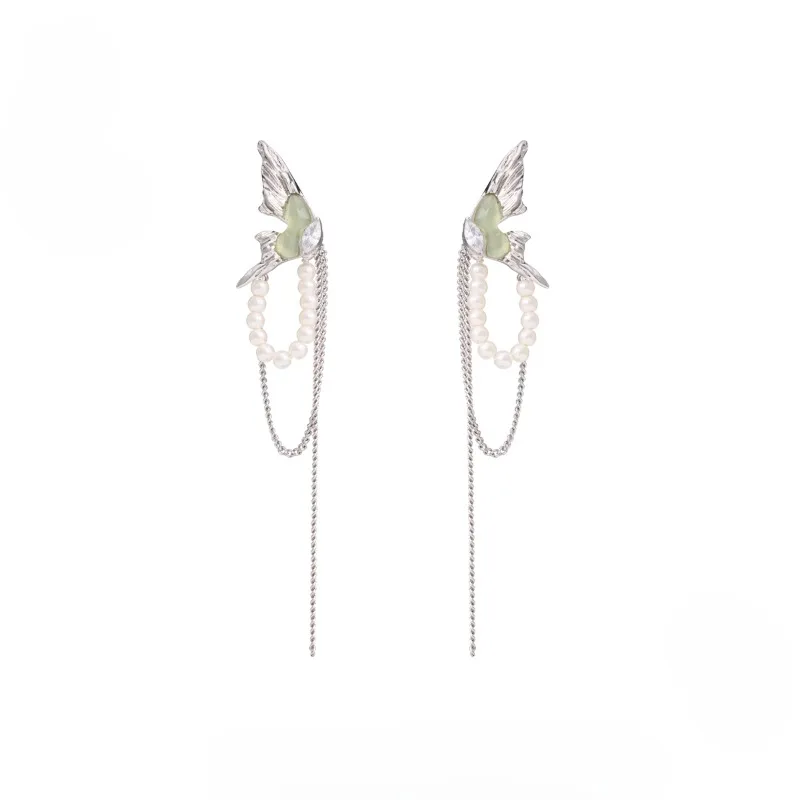 Mint Green Butterfly Pearl Earrings