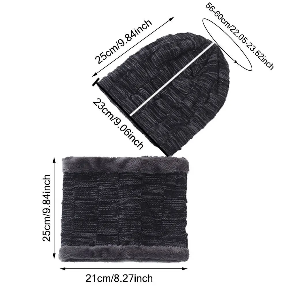 남성용 트렌디 겨울 비니 모자 스카프 세트, 두꺼운 양털 안감, 넥 워머 니트 모자 스카프, 따뜻한 스컬리 보넷