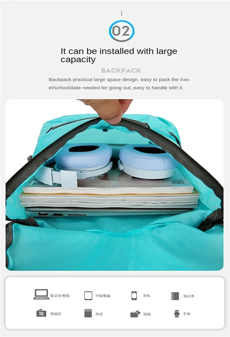 Neuer Unisex-Rucksack, leicht, faltbar, mehrfarbig, Outdoor-Rucksack, Frühlingsmode, Mini-Einkaufstasche – Detail 7