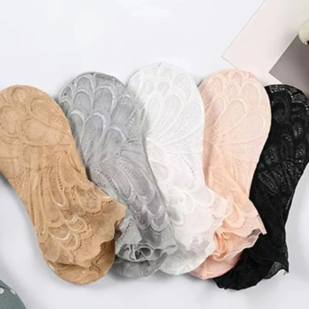 New Lace Flower Mesh Ankle Socks Breathable Transparent Short Socks Non-Slip Elastic Boat Socks Women's Fashion