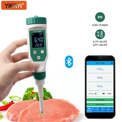 Yieryi Smart Bluetooth Food PH Meter Digital Cheese Meat Dough Milk Soil Aquarium Spa Water Quality Monitor Tester 0.00~14.00 PH