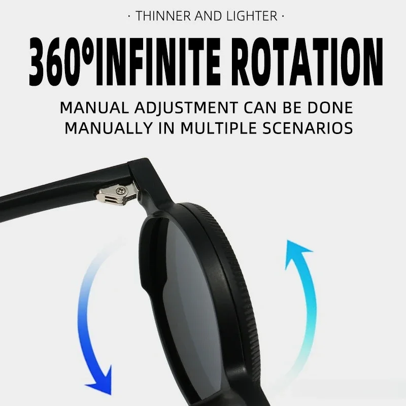 New 360 ° Rotating Adjustable Zoom Round Frame Polarized Sunglasses Male Outdoor Driving Fishing UV Resistant Glasses