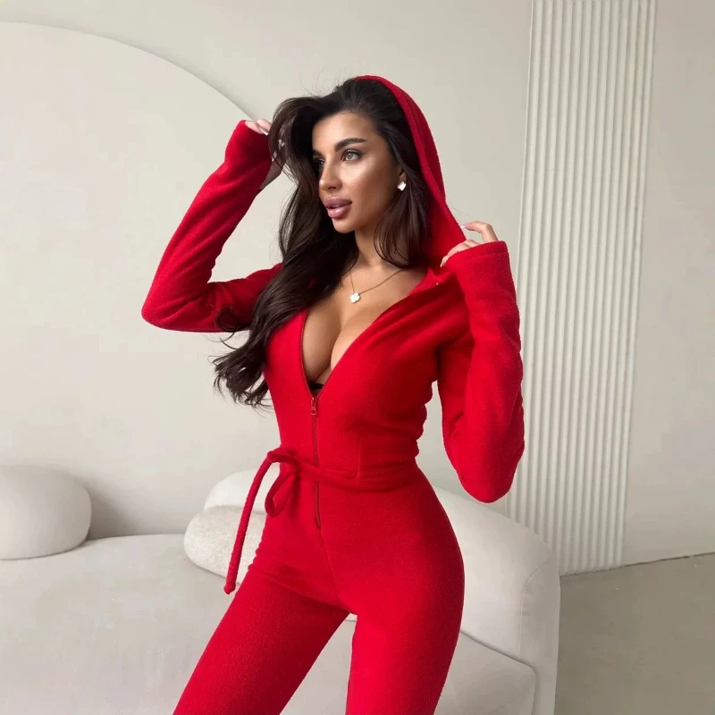 2026 Autumn New Hot Selling Shake Fleece Slimming Hoodie Strap Slimming Warm Jumpsuit for Women