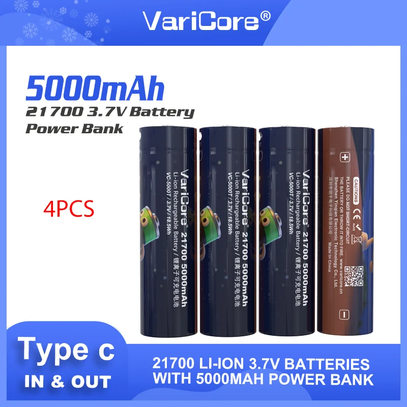 

4 шт. 100% оригинальная многофункциональная литиевая батарея VariCore Type-c 5000T 21700, 3,7 В, 5000 мАч, вход и выход Type-c, выход 5 В.