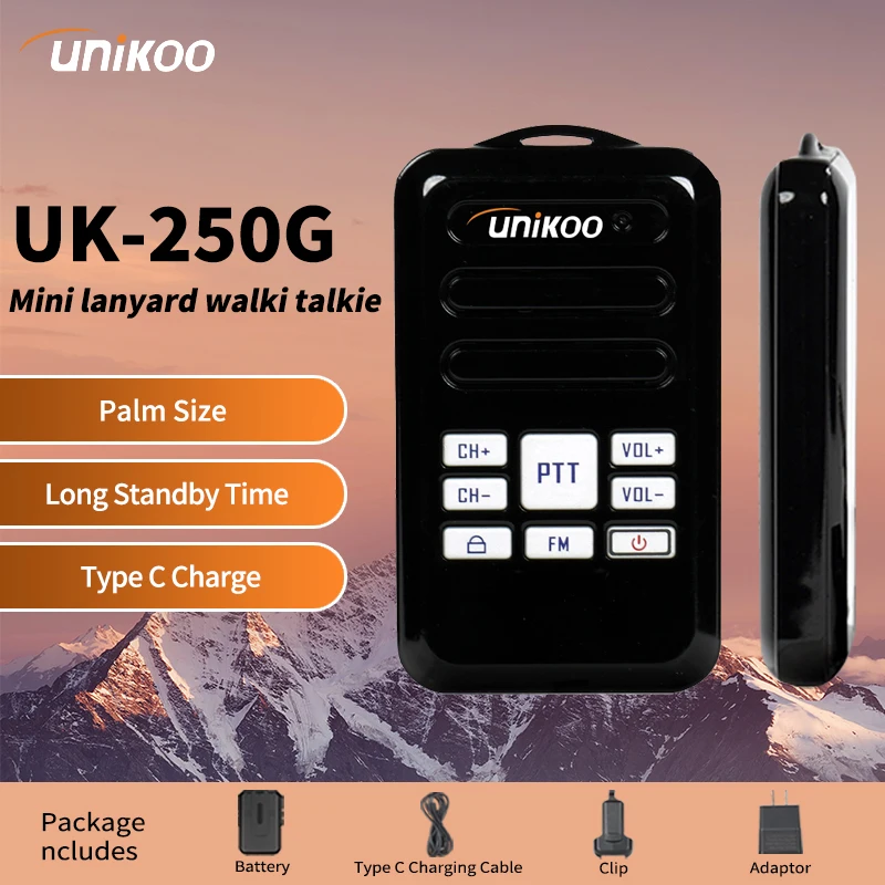

UNIKOO UK250G Walkie Talkie 2pcs Portable Ultra-thin Two Way Radio PMR/FRS License-free Walkie-talkie Type C Charging