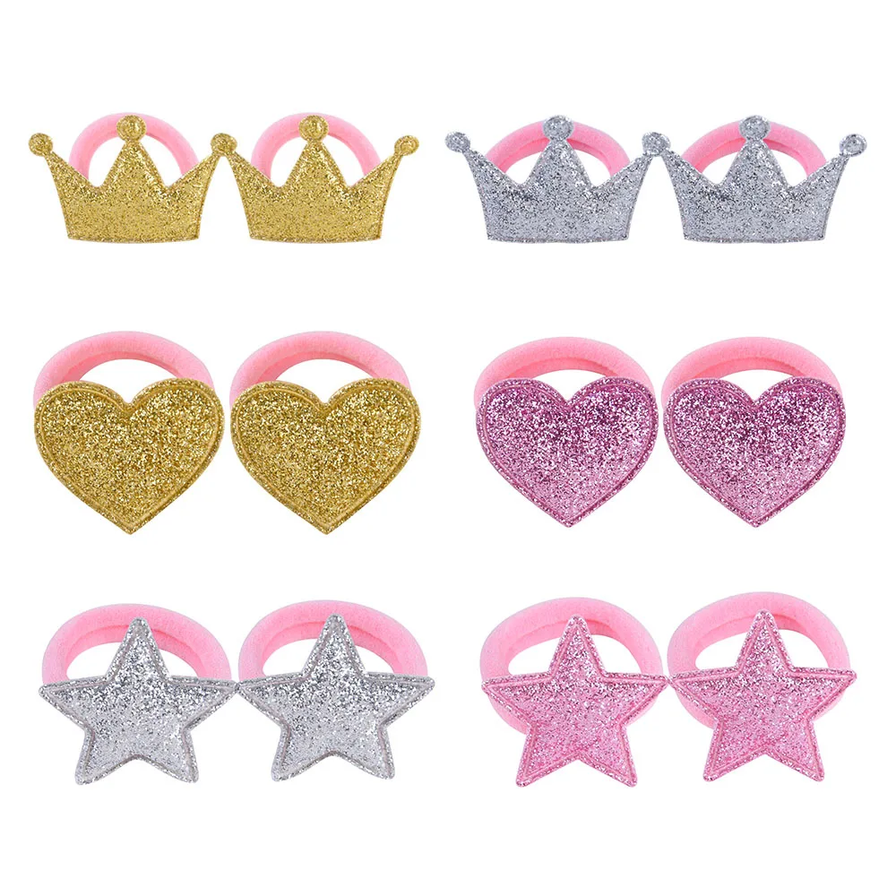 

2Pcs/Set Crown Star Princess Elastic Hair Bands Baby Girls Rubber Band Hair Ropes Ponytail Holder Headwear Kids Hair Accessories