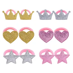 2Pcs/Set Crown Star Princess Elastic Hair Bands Baby Girls Rubber Band Hair Ropes Ponytail Holder Headwear Kids Hair Accessories