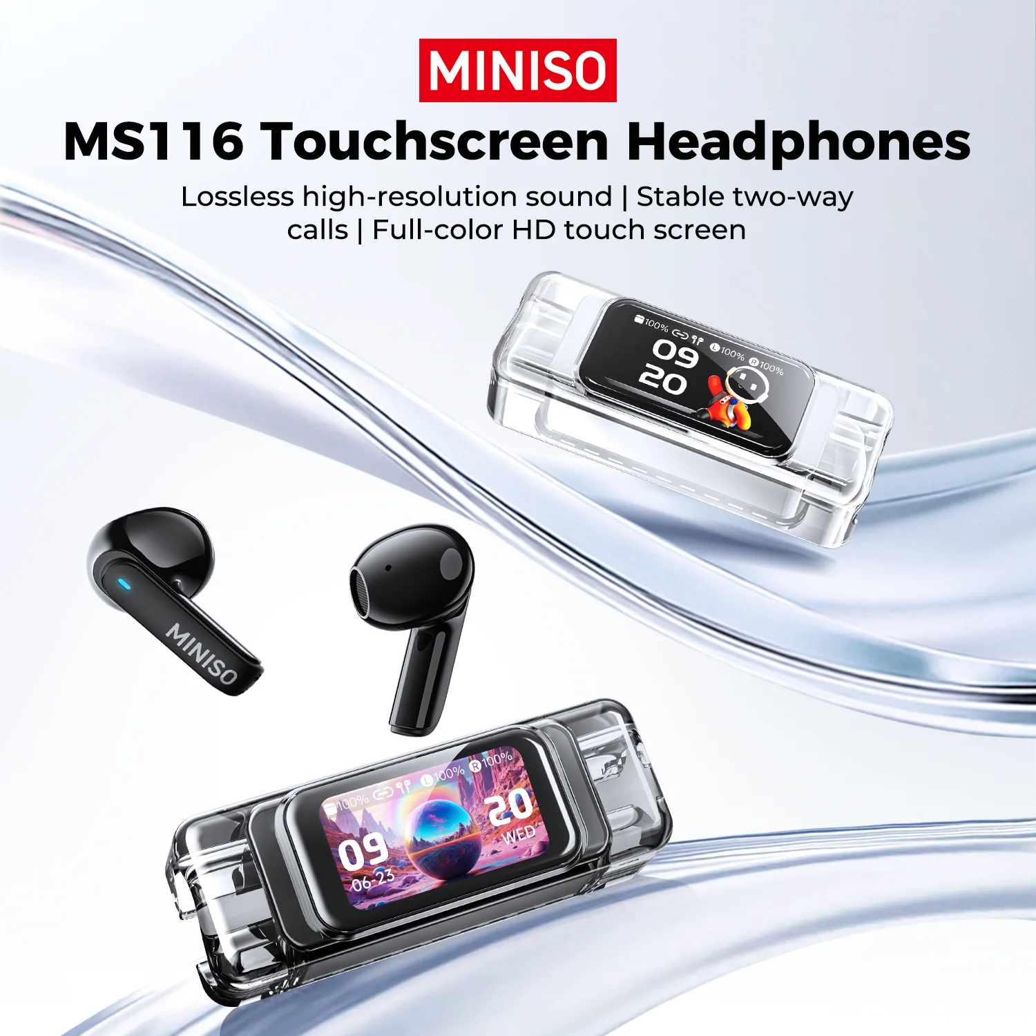 MINISO MS116 Full HD LCD Display Wireless Bluetooth Earphones Ai Translator for 150+ Languages Headphones 50Hrs Playback Earbuds