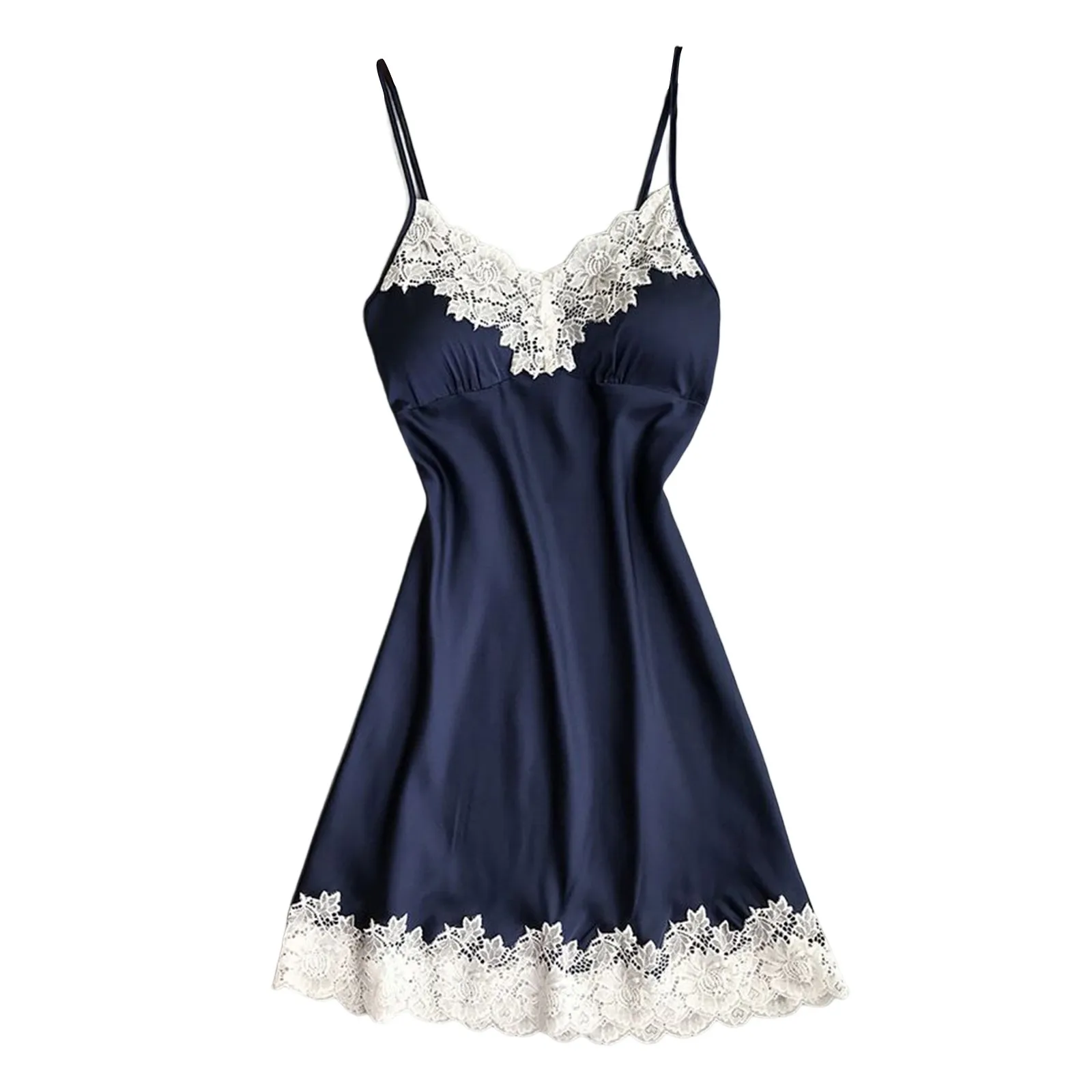 Women\'s Sexy Lingerie Sleepwear Summer Nightgown Lace Patchwork Mini Night Dress Spaghetti Strap Ladies With Chest Pad