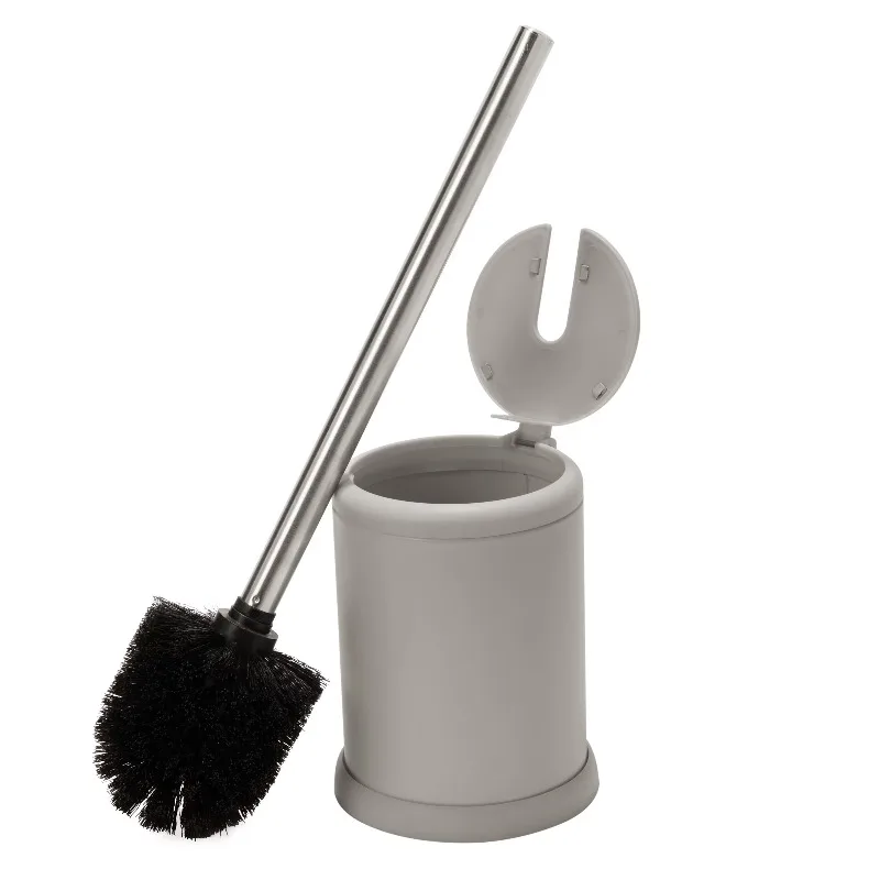 

Self Closing Lid Toilet Brush and Holder in Grey 4.5" Rd x 14.75"