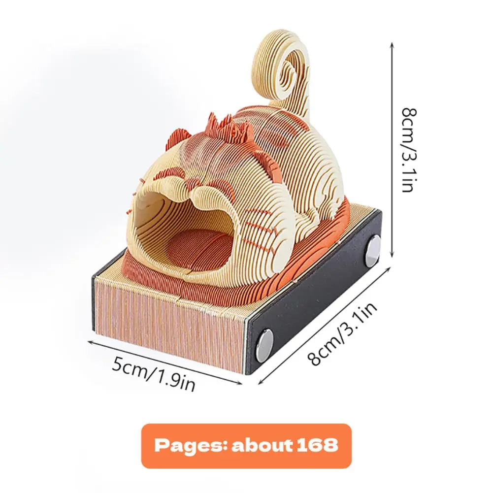 Cat 3D Memo Notepad, 3D Calendar 2026, 3D Notes,DIY Carving Notepad Paper Carving Sculpture Gift for School Home Office (Cat)