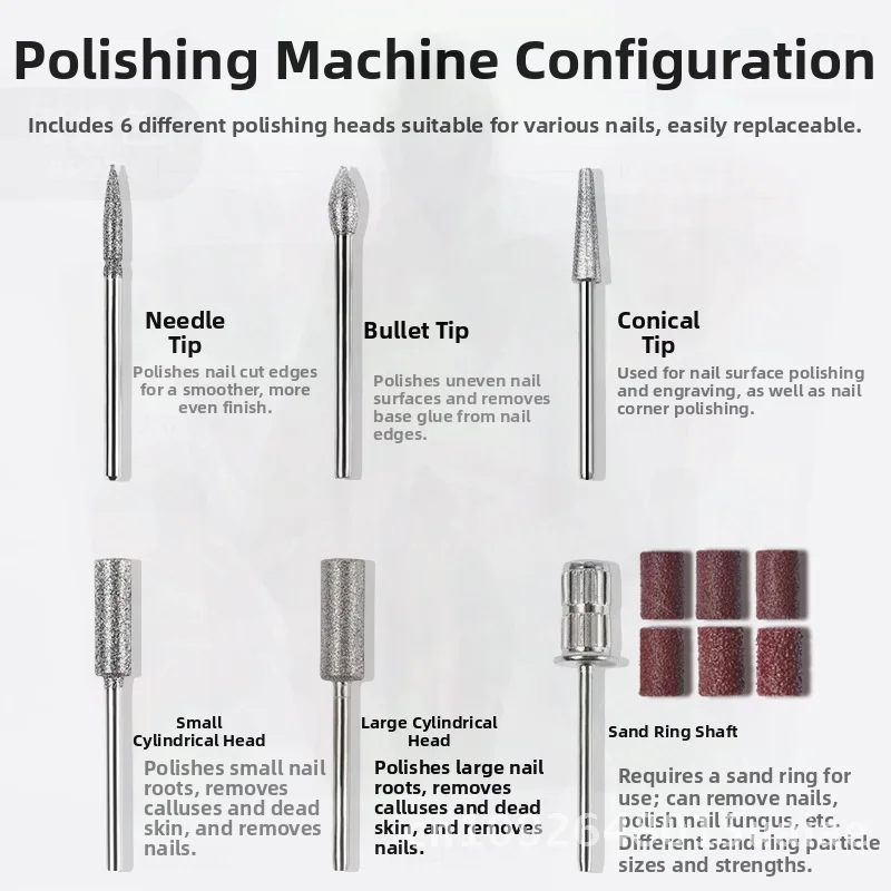 Draagbare elektrische nageldemontageschuurmachine Speciale polijstpen voor nagelwinkels - Roze Zilver Wit Slijpkop