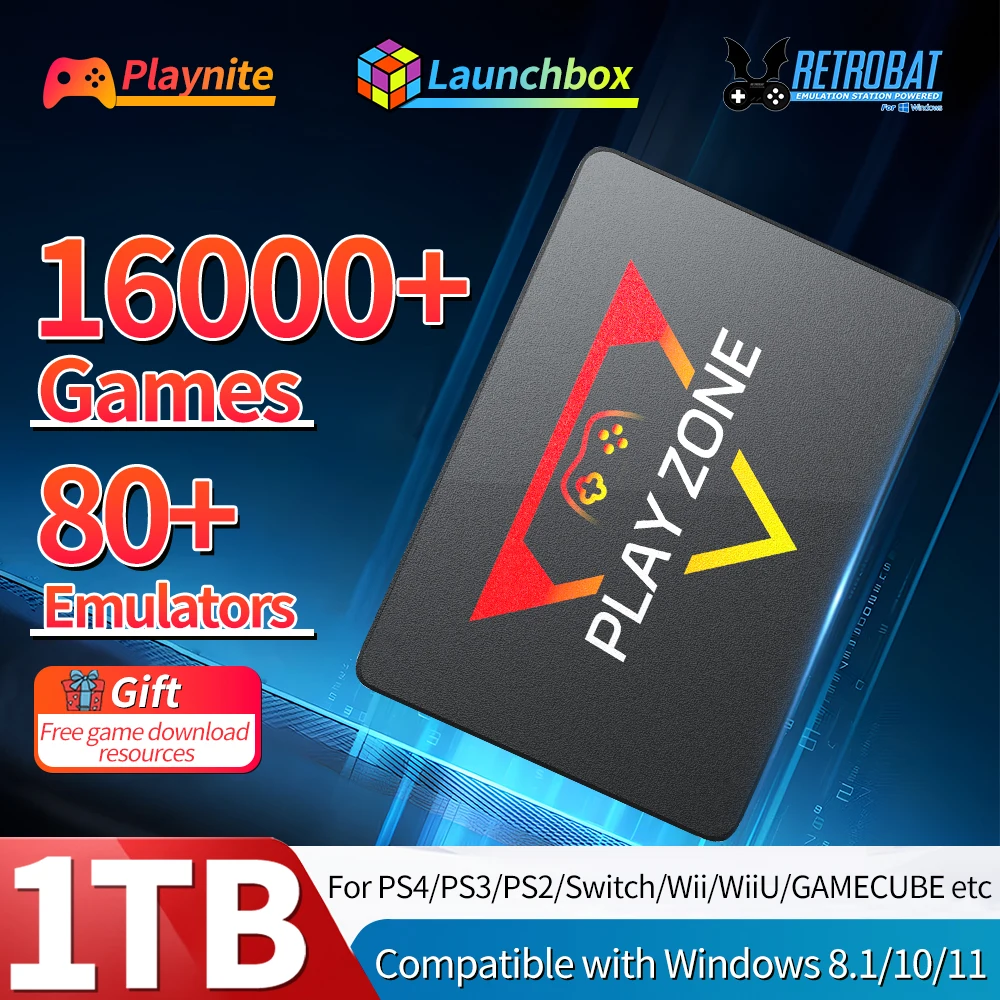 PlayZone 1TB Emulator Consoles Portable Retro Game SSD For PS5/PS4/PS3/Xbox/Switch/WII/WIIU Handheld Game HDD With 16000+ Games