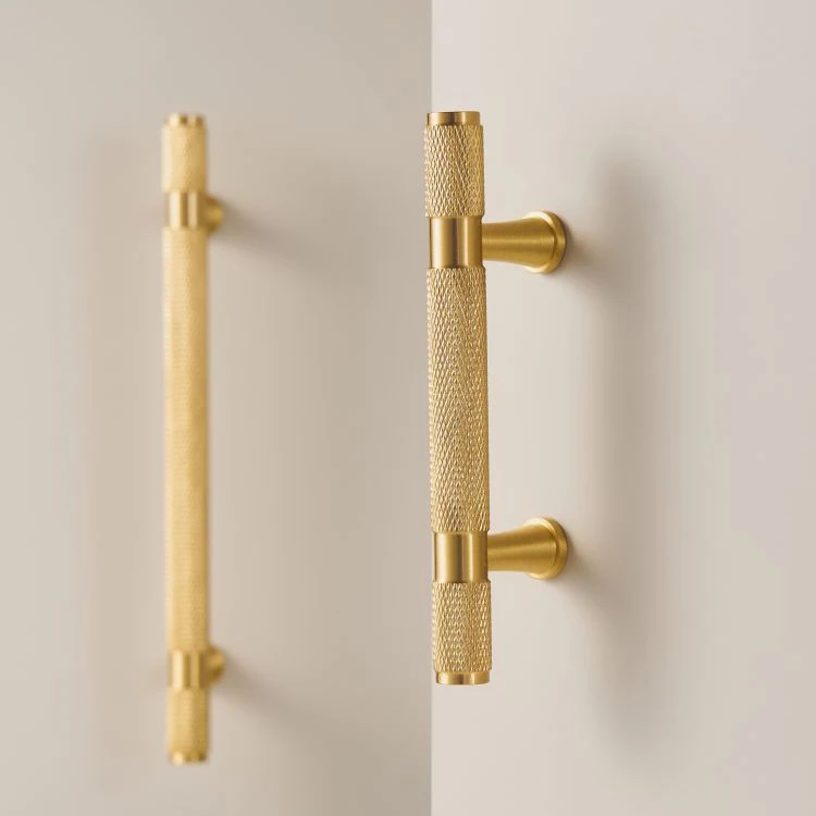 Brass Diamond Cut Cross Knurl Pattern kitchen Knob Pull T Bar Lengthened 38cm 15 Inch Cloakroom Door Drawer Handle