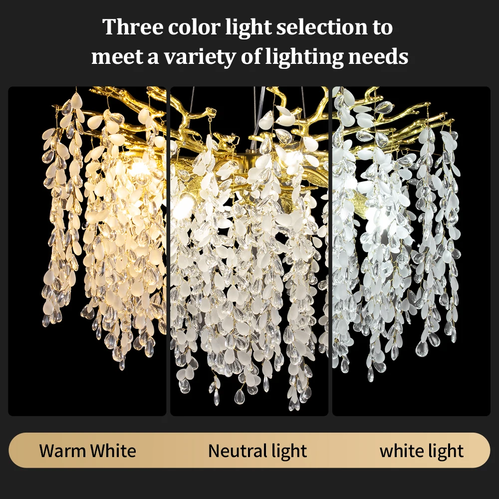 Designer Grape Crystal Chandelier Silver Gold Hanging Light Luxury Villa Living Dining Room Lamp Tree Branch Chandeliers LED