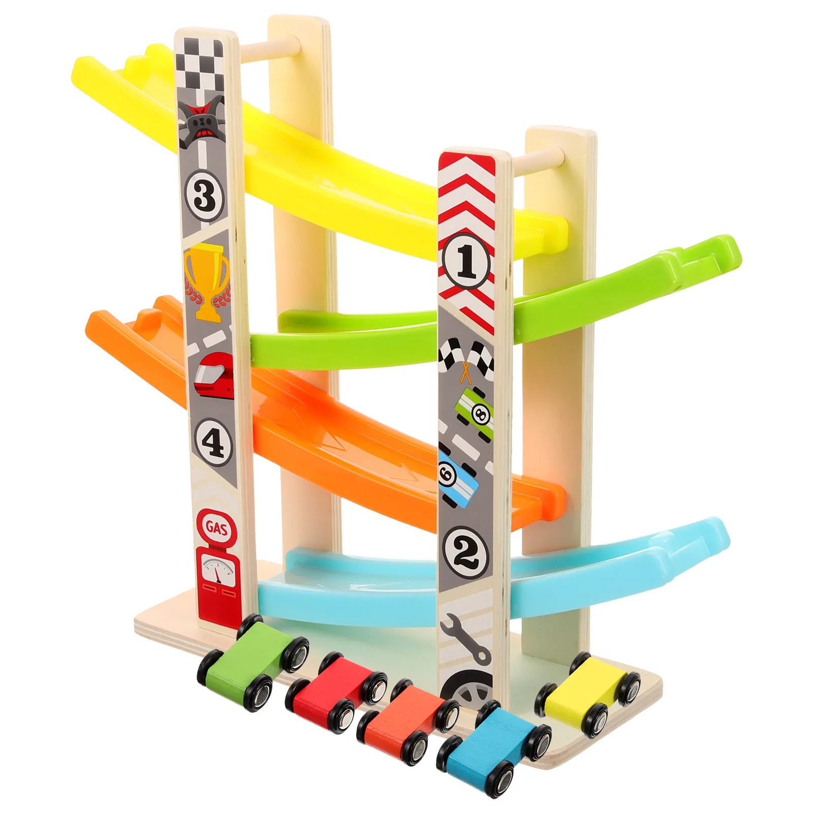 

1 set 1 Set Track Car Gliding 4-Layer Wooden Early Education For Kids Smooth Sliding Racing Plaything Hand-Eye Coordination